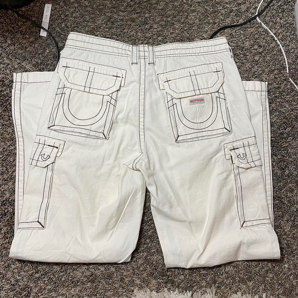 White Cargo Pants with Black Stitching